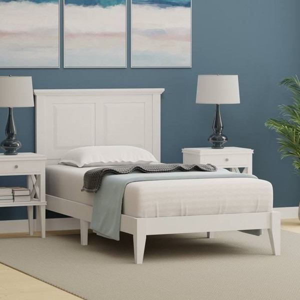Twin Traditional Solid Oak Wooden Platform Bed Frame with Headboard in White Q280-WHWA1982