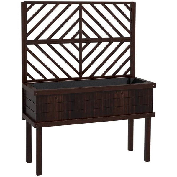 Espresso Fir Wood Elevated Raised Garden Bed With Stylish Climbing Trellis Q280-CTUAS53221