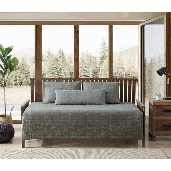 Lightweight Dark Green Brick Fish Pattern 4 Piece Cotton Daybed Cover Set Q280-EBTSCG402810