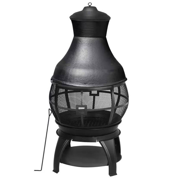 45-inch Black Cast Iron and Steel Outdoor Fire Pit Chimenea Q280-FWBPC1395283671