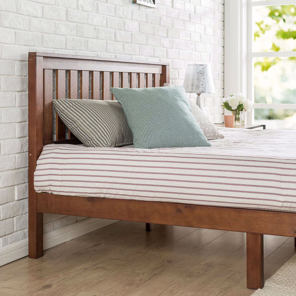 Queen size Mission Style Solid Wood Platform Bed Frame with Headboard in Espresso Finish Q280-ZKCIEA1984921