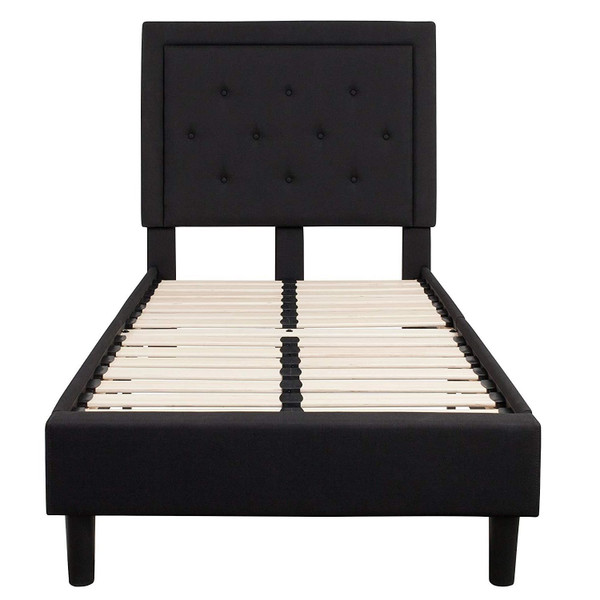 Twin Black Fabric Upholstered Platform Bed Frame with Tufted Headboard Q280-TWBLFUPB859281