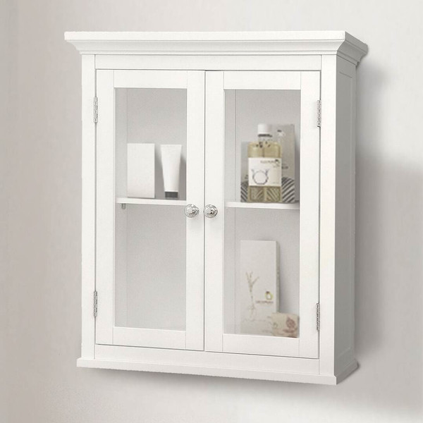 Classic 2-Door Bathroom Wall Cabinet in White Finish Q280-CWWC2D6205