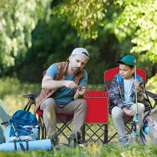 Red 2-Piece Folding Camping Canopy Chairs Set with Cup Holder and Storage Pocket Q280-REHLU654123