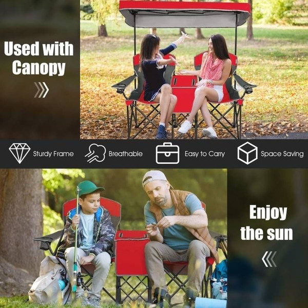 Red 2-Piece Folding Camping Canopy Chairs Set with Cup Holder and Storage Pocket Q280-REHLU654123