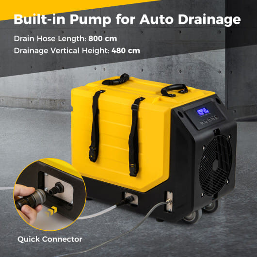 190 PPD Commercial Dehumidifier with Pump and 2 Wheels-Yellow - Color: Yellow D681-ES10403US-YE