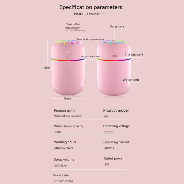 Colorful Mini Humidifier With 300ml Water Tank Usb Aroma Essential Oil Diffuser Colorful Night Ligh K484-PHO_0YGSSQGY