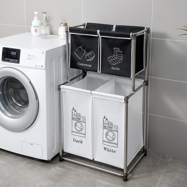 US 2 Tier Laundry Hamper with 4 Removable Bags Large Capacity Laundry Sorter Storage Basket K484-PHO_0Z9G5DKK_US