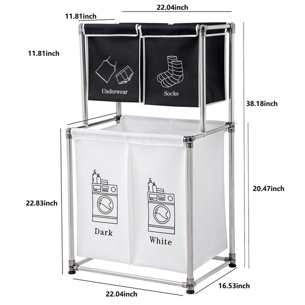 US 2 Tier Laundry Hamper with 4 Removable Bags Large Capacity Laundry Sorter Storage Basket K484-PHO_0Z9G5DKK_US