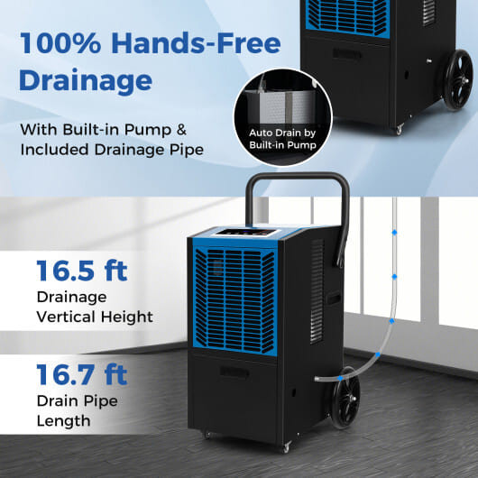 140 Pints Commercial Dehumidifier Crawl Space Dehumidifier with Pump and Drain Hose-Blue - Color: B D681-ES10302US-BL