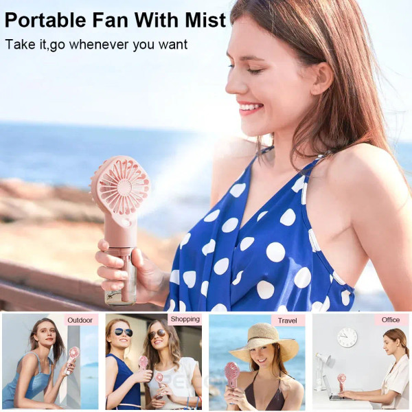 Color: WHITE - Portable Humidifier Fan Handheld Mist Fan Portable USB Mini Handheld Fan with Water  F640-12000038824731348