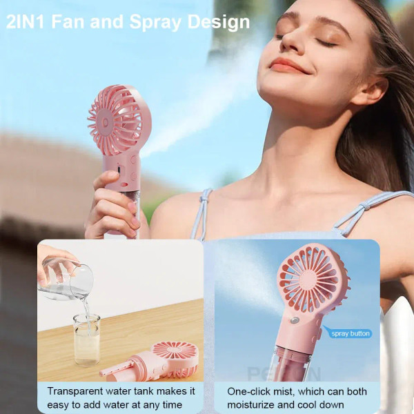 Color: WHITE - Portable Humidifier Fan Handheld Mist Fan Portable USB Mini Handheld Fan with Water  F640-12000038824731348