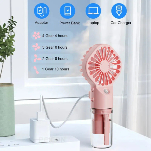 Color: WHITE - Portable Humidifier Fan Handheld Mist Fan Portable USB Mini Handheld Fan with Water  F640-12000038824731348