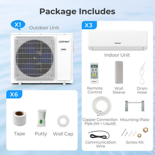 36000 BTU 3 Zone 23 SEER2 Mini Split Air Conditioner Wifi Enabled with Heat Pump-9K + 18K + 18K - C D681-UltrEco-36K-37