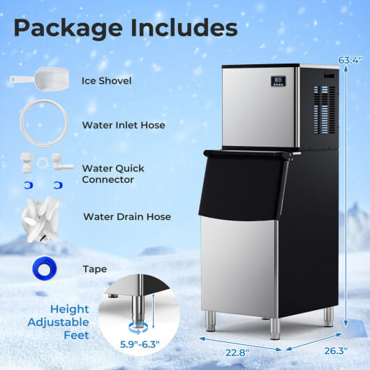 Commercial Ice Maker Machine 418 LBS/24H with 200 LBS Storage Bin-Silver - Color: Silver D681-FP10857US-SL+