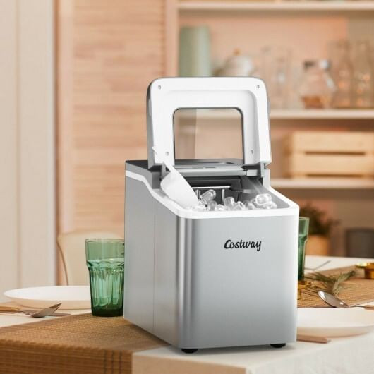 Portable Countertop Ice Maker Machine with Scoop-Silver - Color: Silver D681-EP24744US-SL