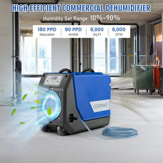 180 PPD Commercial Dehumidifier with Pump Drain Hose and Wheels-Blue - Color: Blue D681-ES10196US-BL