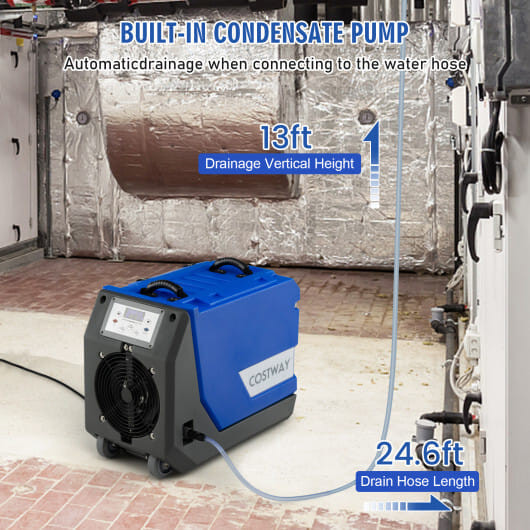 180 PPD Commercial Dehumidifier with Pump Drain Hose and Wheels-Blue - Color: Blue D681-ES10196US-BL
