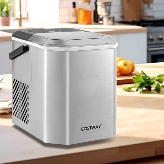 Ice Maker Countertop with Self-Cleaning for Home Kitchen Office Party-Silver - Color: Silver D681-ES10379US-SL