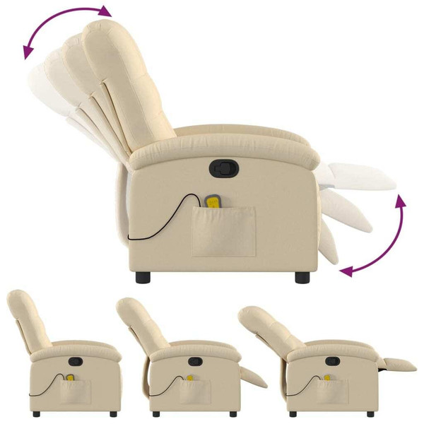 Massage Recliner Chair Cream Fabric (100% polyester), metal, plywood A949-371748