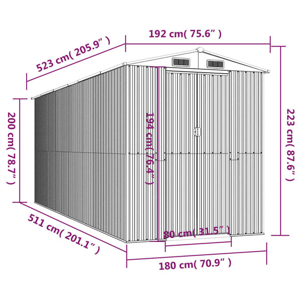 Garden Shed Dark Brown Galvanized Steel 75.6 x 205.5 x 87.8 in A949-3147464