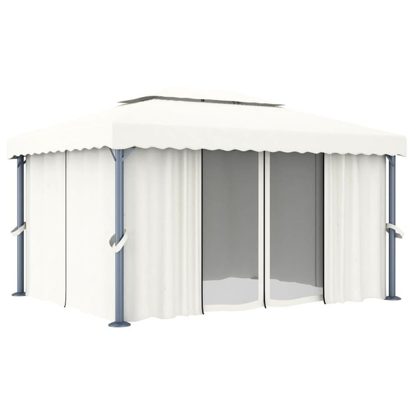 Gazebo with Curtain 13.1'x9.8' Cream White Aluminum A949-3053375