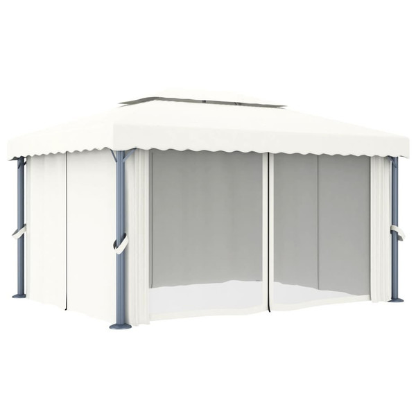 Gazebo with Curtain 13.1'x9.8' Cream White Aluminum A949-3053375