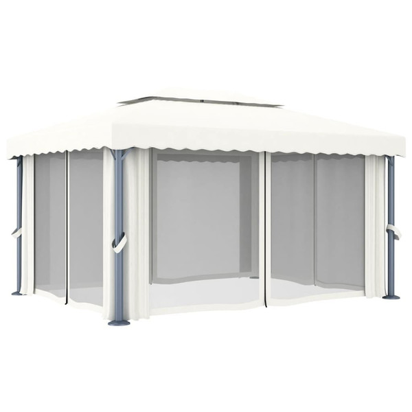 Gazebo with Curtain 13.1'x9.8' Cream White Aluminum A949-3053375