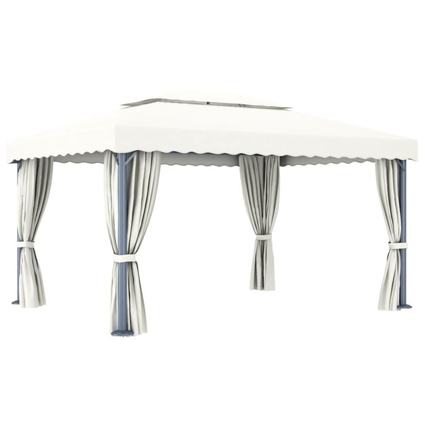 Gazebo with Curtain 13.1'x9.8' Cream White Aluminum A949-3053375