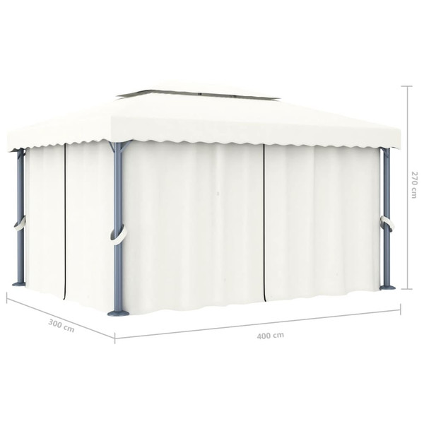 Gazebo with Curtain 13.1'x9.8' Cream White Aluminum A949-3053375