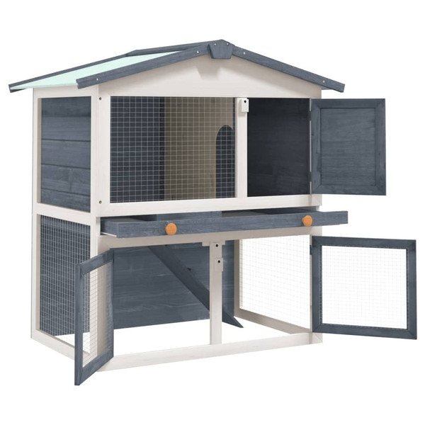 Rabbit Hutch Grey and white Solid pine wood, powder-coated iron mesh A949-170837