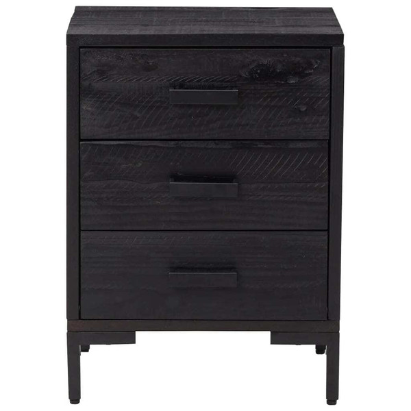 Bedside Cabinet Black Solid pine wood, Metal Small A949-349914