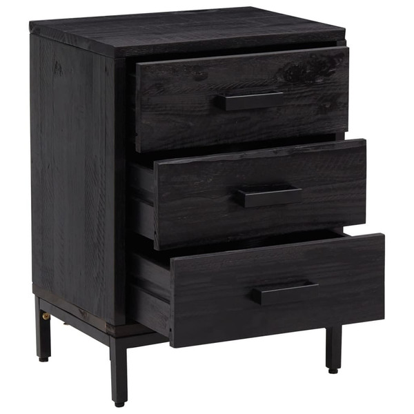 Bedside Cabinet Black Solid pine wood, Metal Small A949-349914