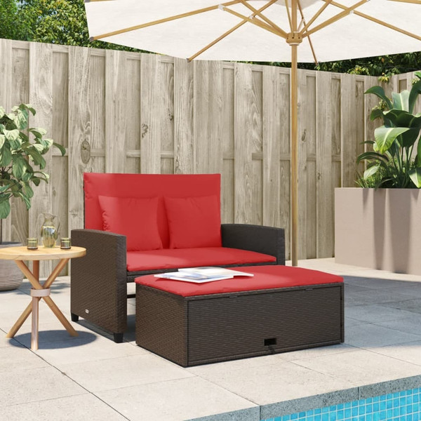 Patio Sofa Brown and Red Poly Rattan 2-Seater A949-365139