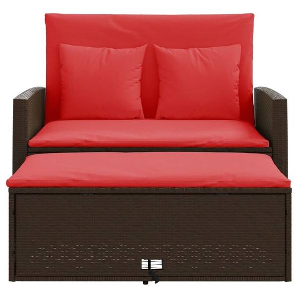 Patio Sofa Brown and Red Poly Rattan 2-Seater A949-365139