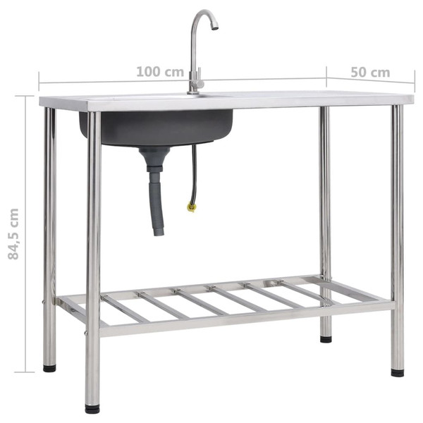 Camping Sink Single Basin with Tap Stainless Steel A949-151214
