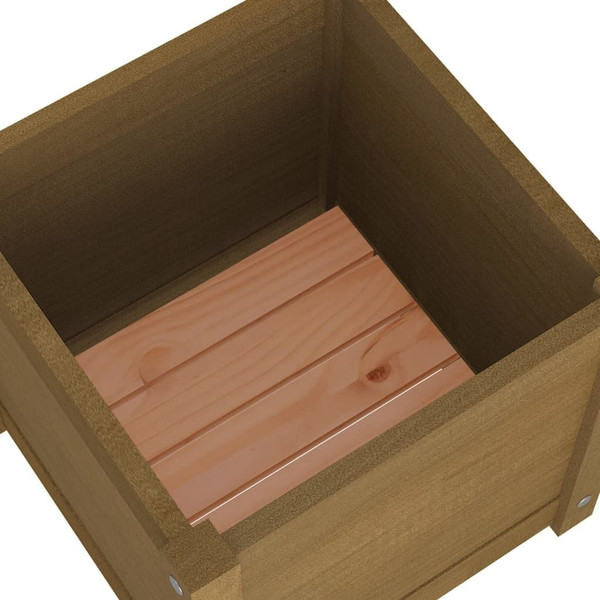 Planter Set of 2 Honey Brown Solid Pinewood Standard Planters A949-810541