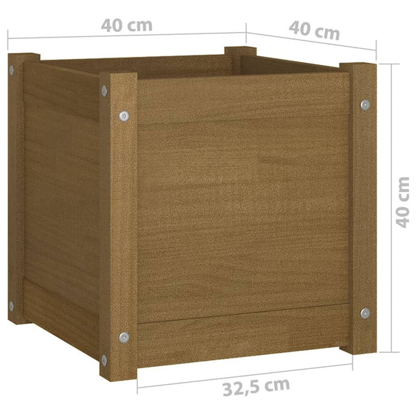 Planter Set of 2 Honey Brown Solid Pinewood Standard Planters A949-810541