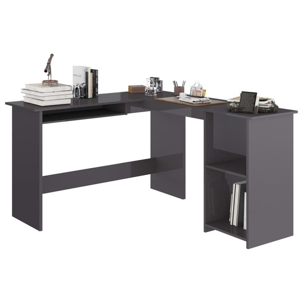 Corner Desk High gloss grey Engineered wood Sliding Components A949-800755