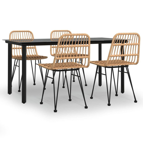 Garden Dining Set Black Steel, Poly Rattan, Tempered Glass Medium A949-3157890