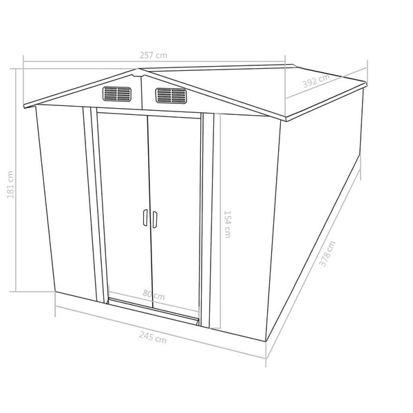 Garden Shed Green Galvanized Steel Large Sliding Doors A949-143344