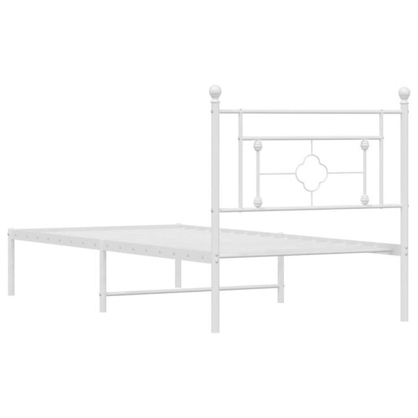 Bed Frame White Powder-Coated Steel Single Bed Frame A949-374383