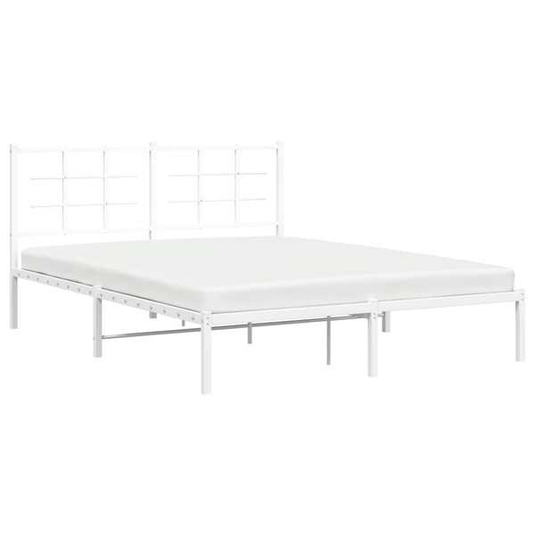 Bed Frame White Powder-Coated Steel King Size Bed Frame A949-355612
