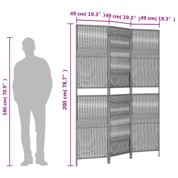 Room Divider 3 Panels Gray Poly Rattan A949-365390