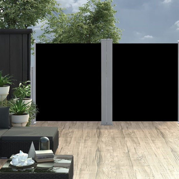 Side Awning Black Polyester 55.1 x 236.2 in Retractable A949-48454