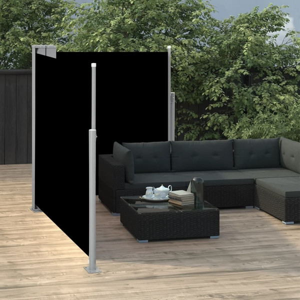 Side Awning Black Polyester 55.1 x 236.2 in Retractable A949-48454