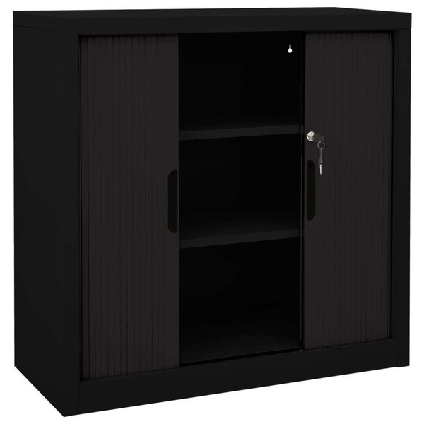 Sliding Door Cabinet Black Steel Compact Adjustable Shelves A949-336431