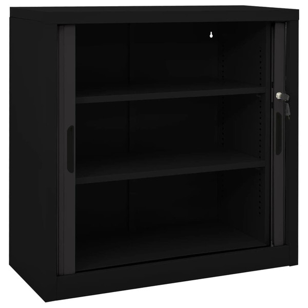 Sliding Door Cabinet Black Steel Compact Adjustable Shelves A949-336431