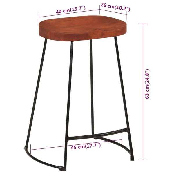 Bar Stool Set of 2 Natural Mango Wood Solid Mango Wood Standard A949-344915