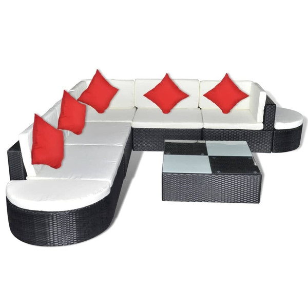Patio Lounge Set of 8 Black Powder-Coated Steel Large Modular A949-42096